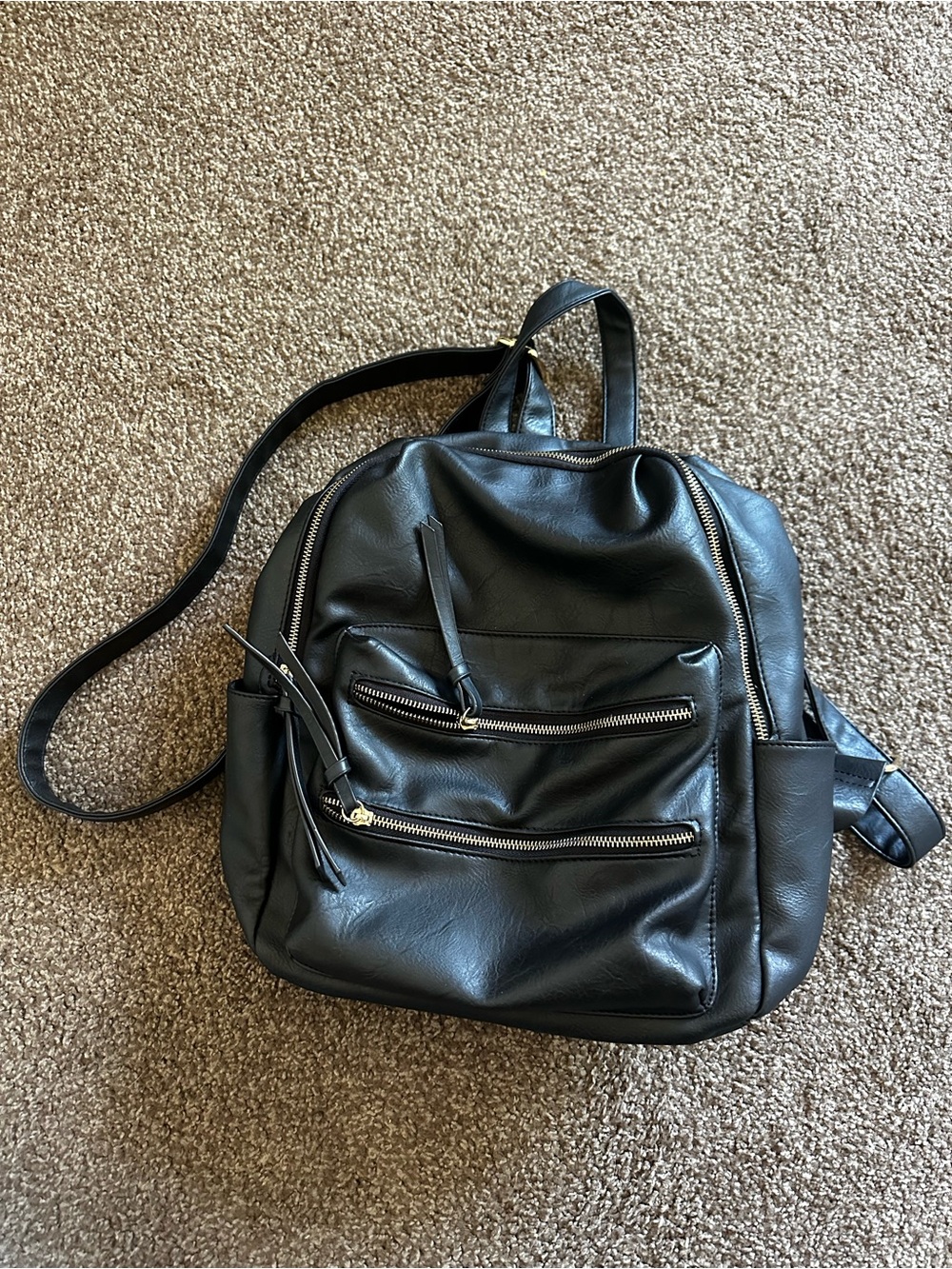 Black Leather-Look Backpack - Classic Everyday Carry